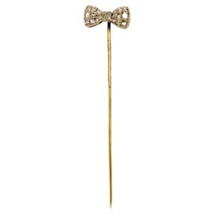 Antique Belle Époque Diamond Bow Tie Pin Stick Pin Platinum 14 Karat Gold