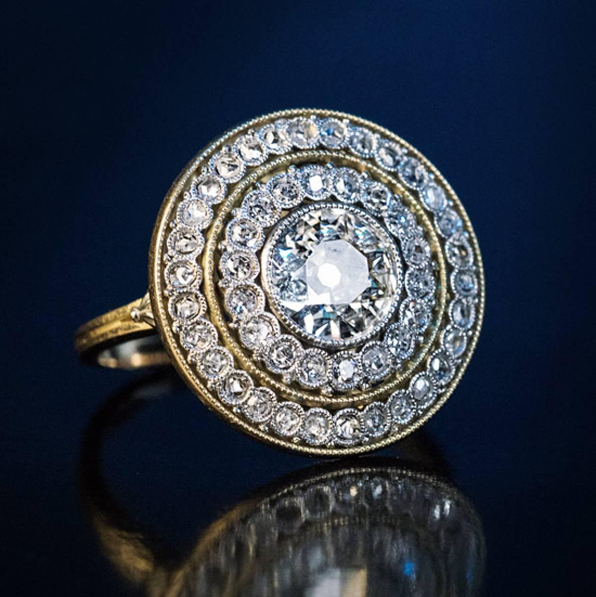 Antique Belle Époque Diamond Cluster Engagement Ring In Excellent Condition In Chicago, IL