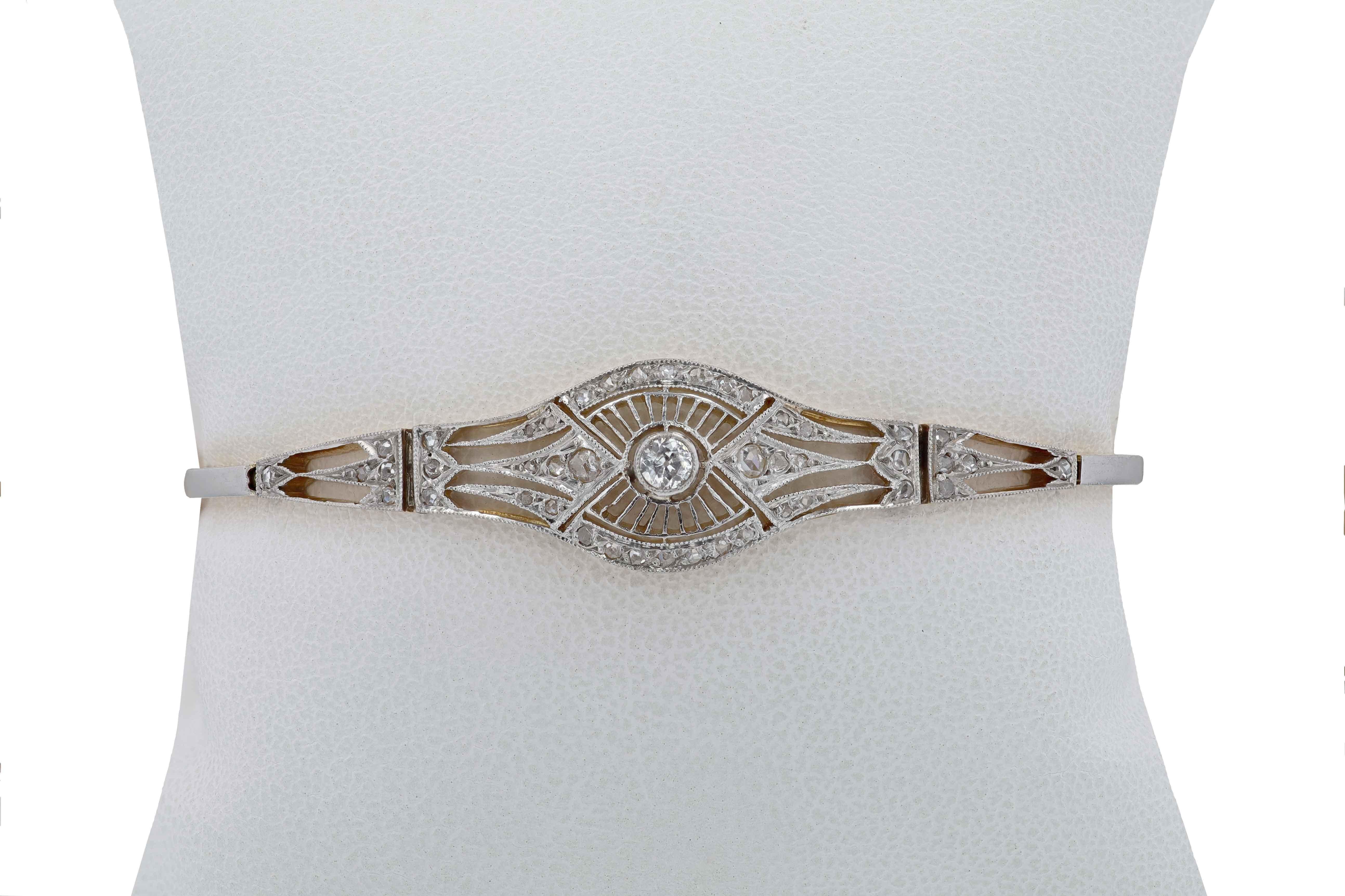 Antique Belle Époque Diamond Filigree Bracelet In Good Condition For Sale In Santa Barbara, CA