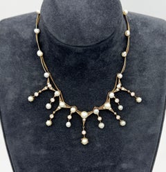 Antique Belle Époque Diamond Pearl Gold Necklace