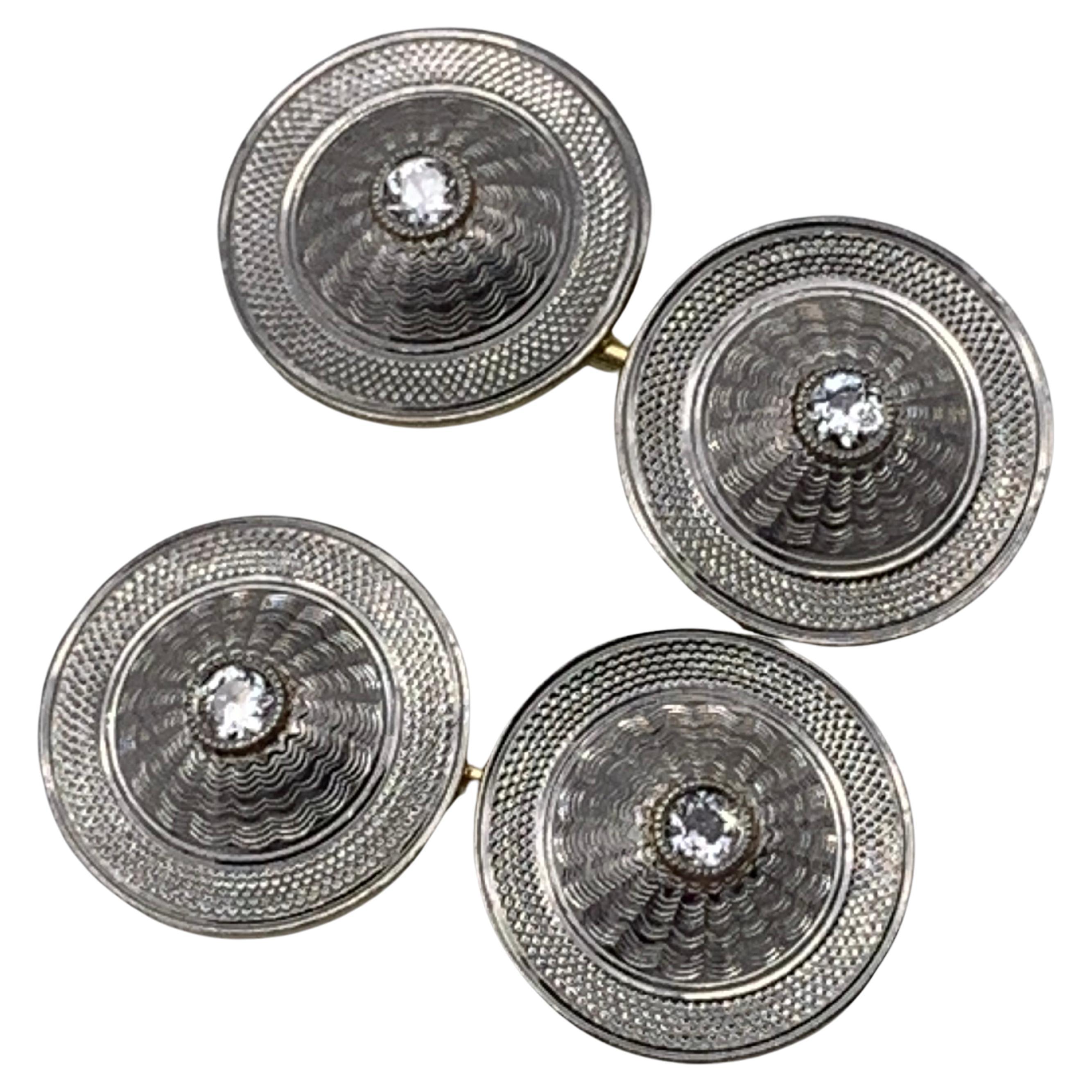 Boutons de manchette anciens Belle Époque en or 14 carats Platine Diamant Dome