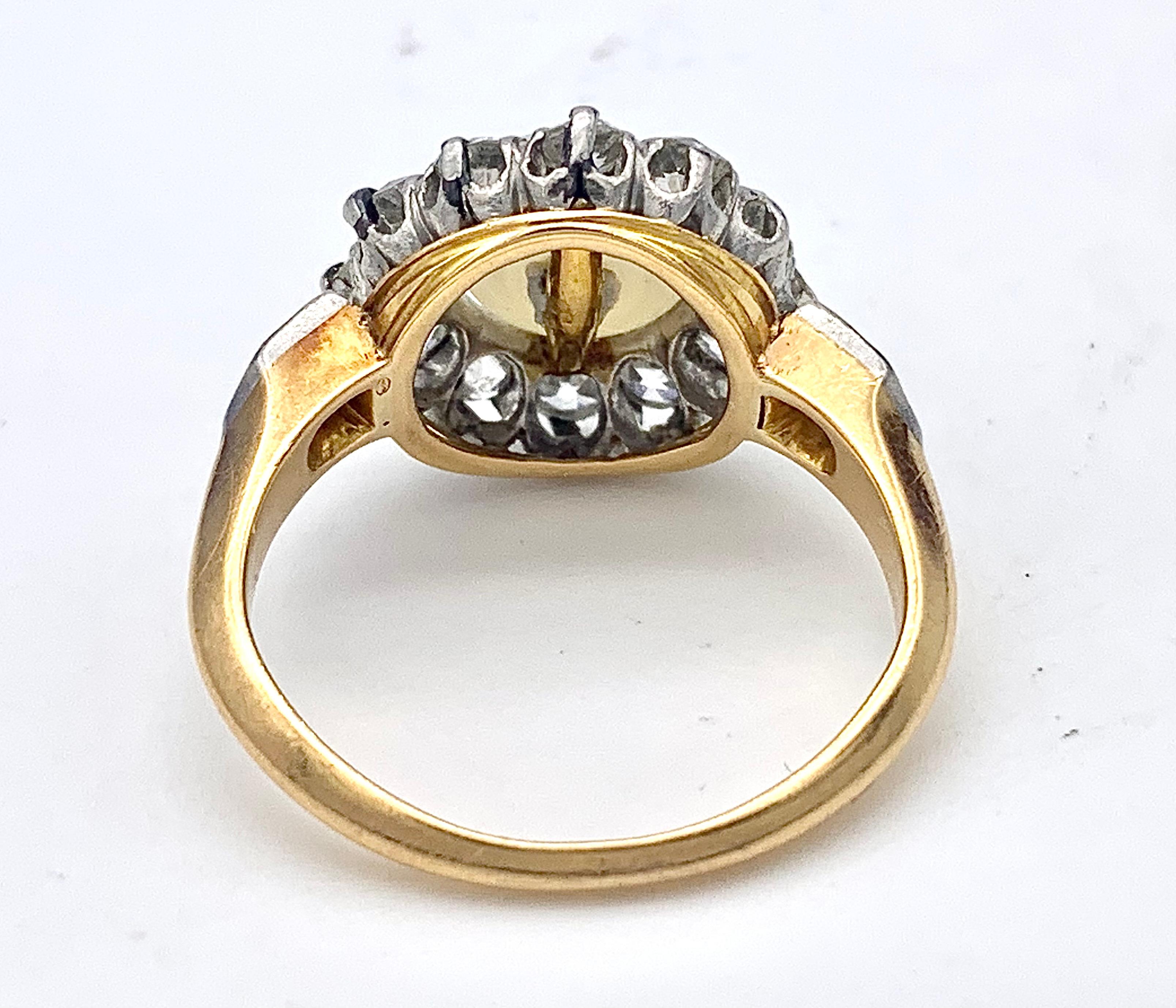 Women's Antique Belle Époque Diamond Platinum 18 K Natural Oriental Pearl Bridal Ring  For Sale