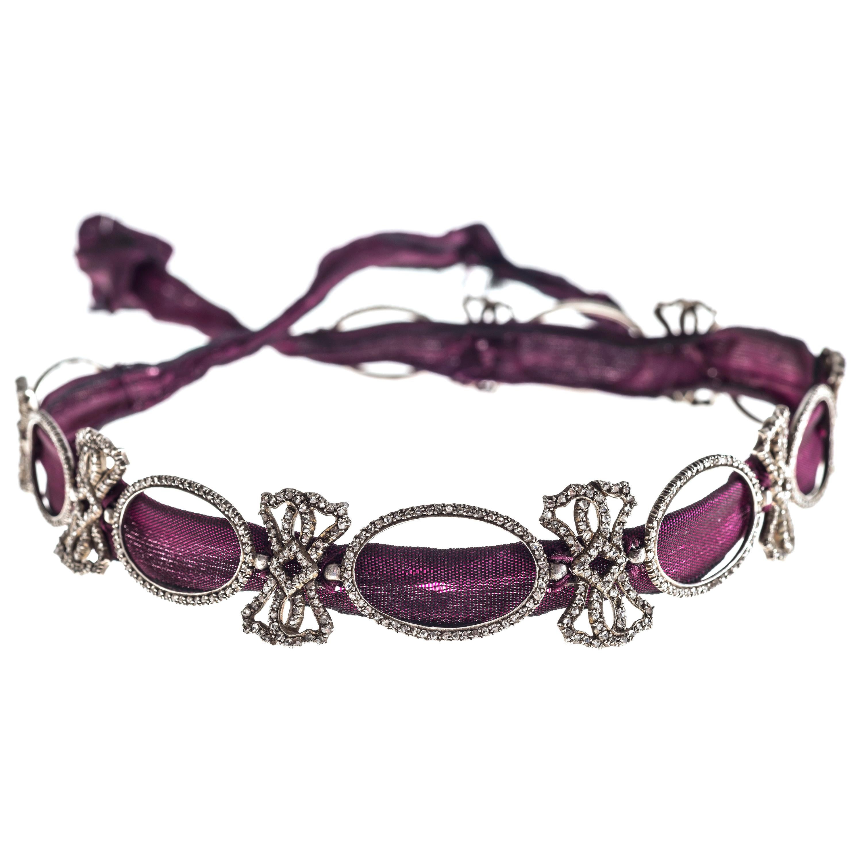 Collier ras du cou Collier De Chien ancien Belle poque en platine et diamants en vente