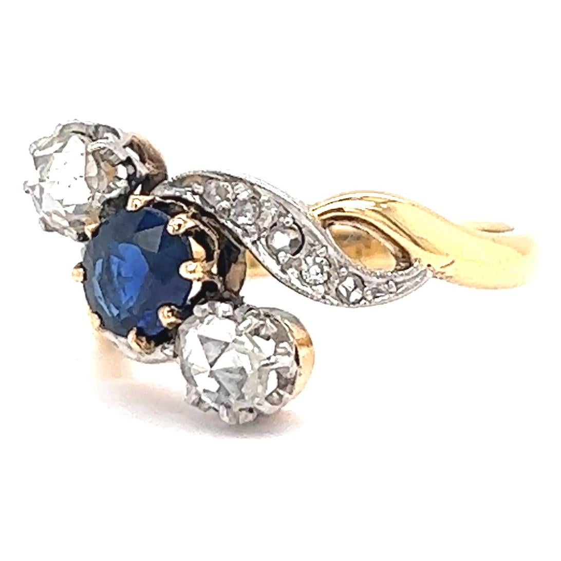 Belle Époque Antique Belle Èpoque Diamond Sapphire 18 Karat Gold Platinum Ring