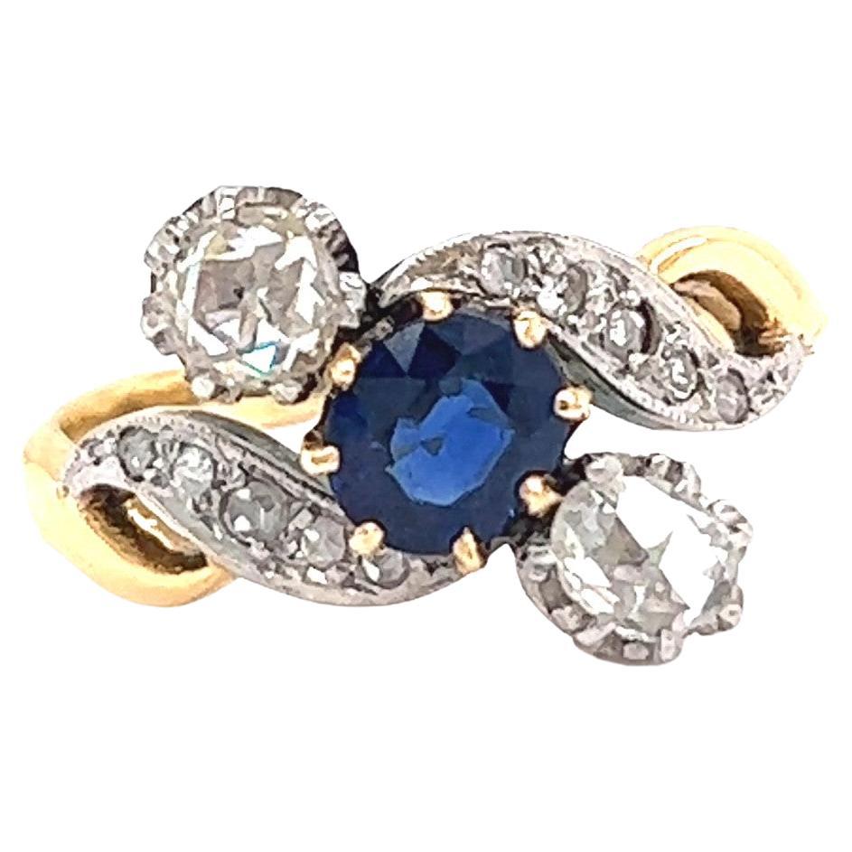 Antique Belle Èpoque Diamond Sapphire 18 Karat Gold Platinum Ring