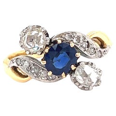Antique Belle Èpoque Diamond Sapphire 18 Karat Gold Platinum Ring