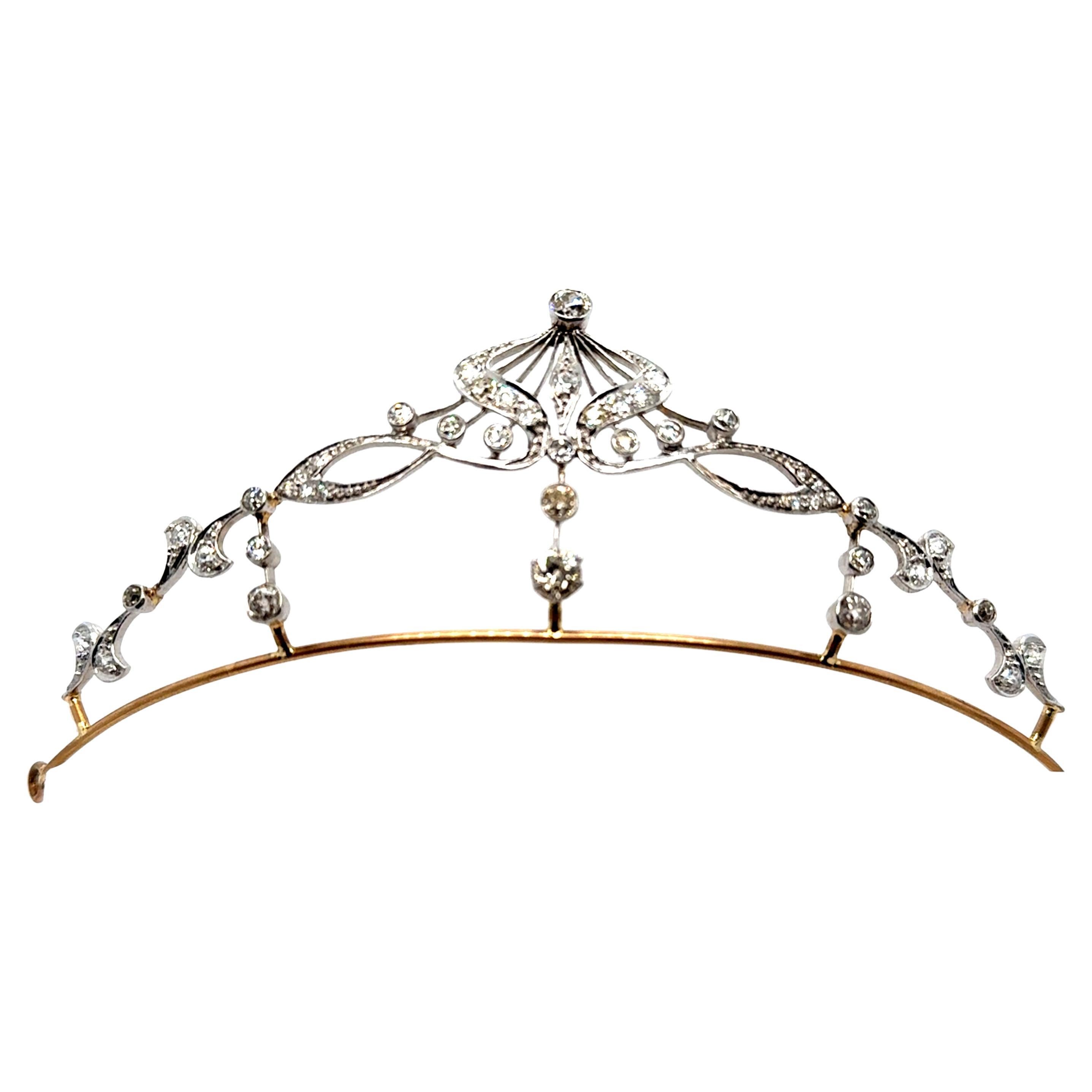Antique Belle Époque Diamond Tiara in Platinum and Gold.