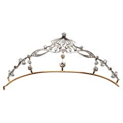Antique Belle Époque Diamond Tiara in Platinum and Gold.