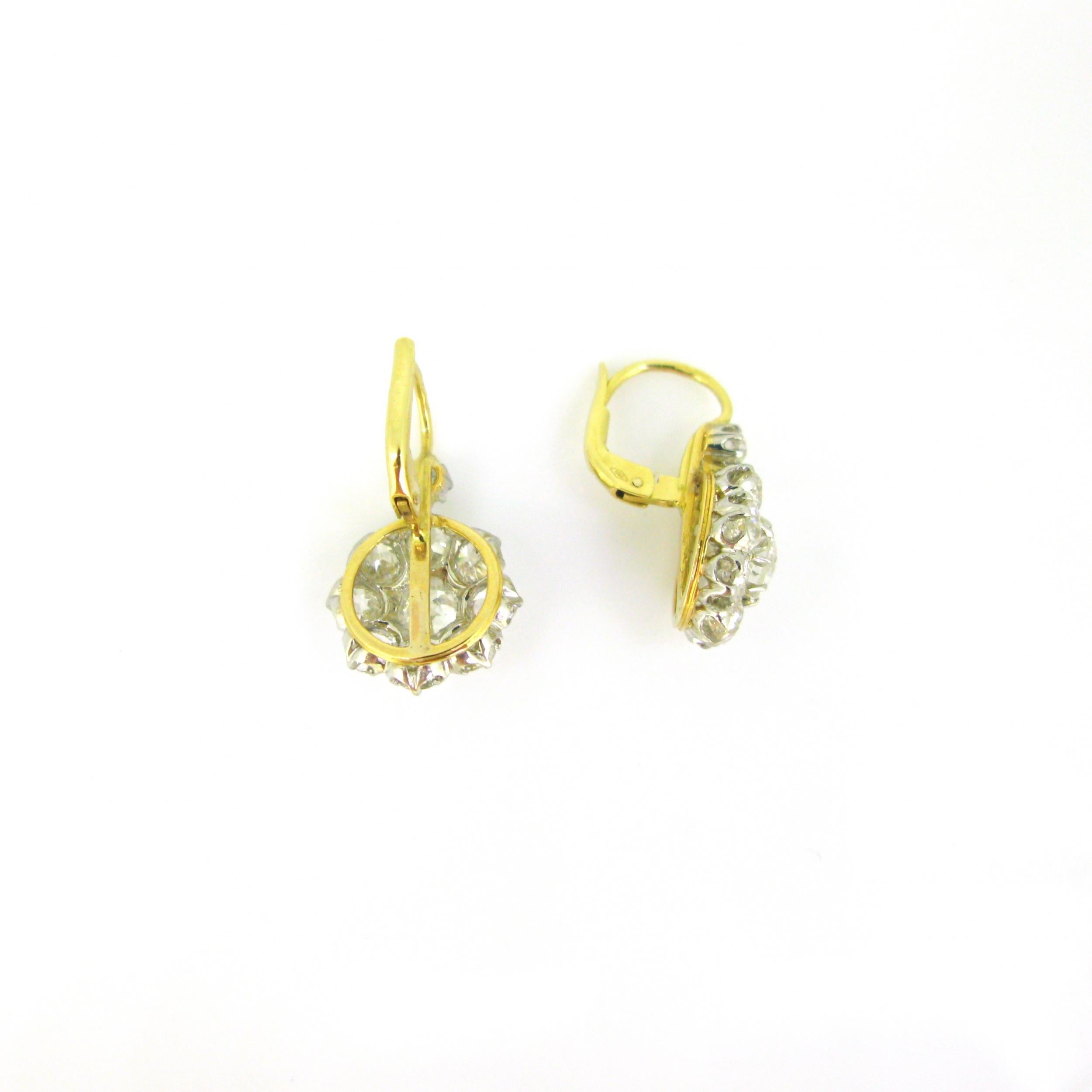 Old Mine Cut Antique Belle Époque Diamonds Dormeuses Earrings in Box, 18kt Gold and Platinum