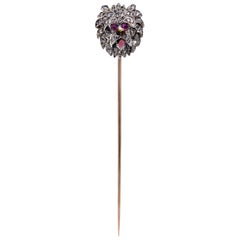 Antique  1890 Belle Èpoque Dog Yorckshire Terrier Stickpin 18 Kt Platinum Diamond Ruby