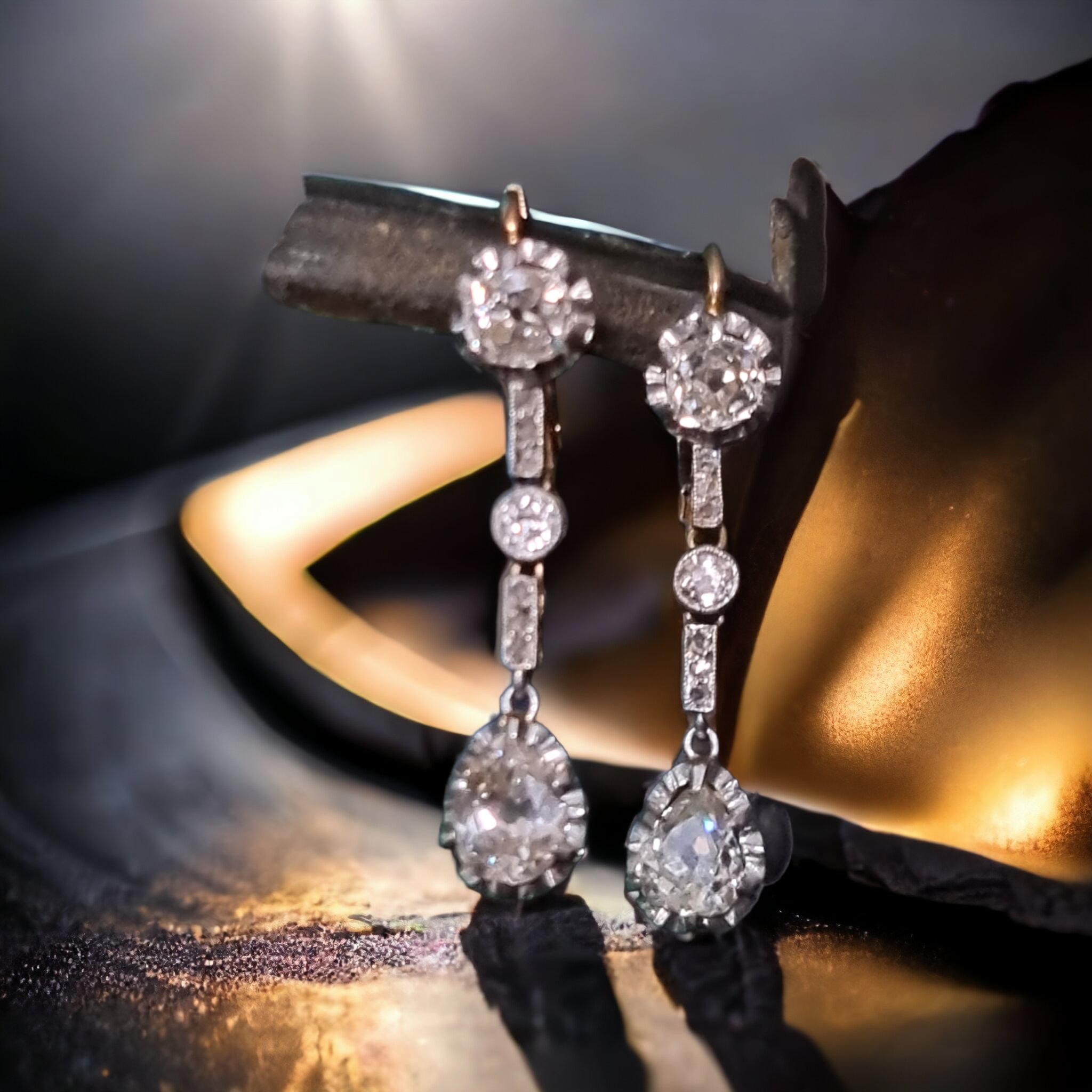 Antique Belle Époque / Edwardian  Diamond Drop Earrings 5