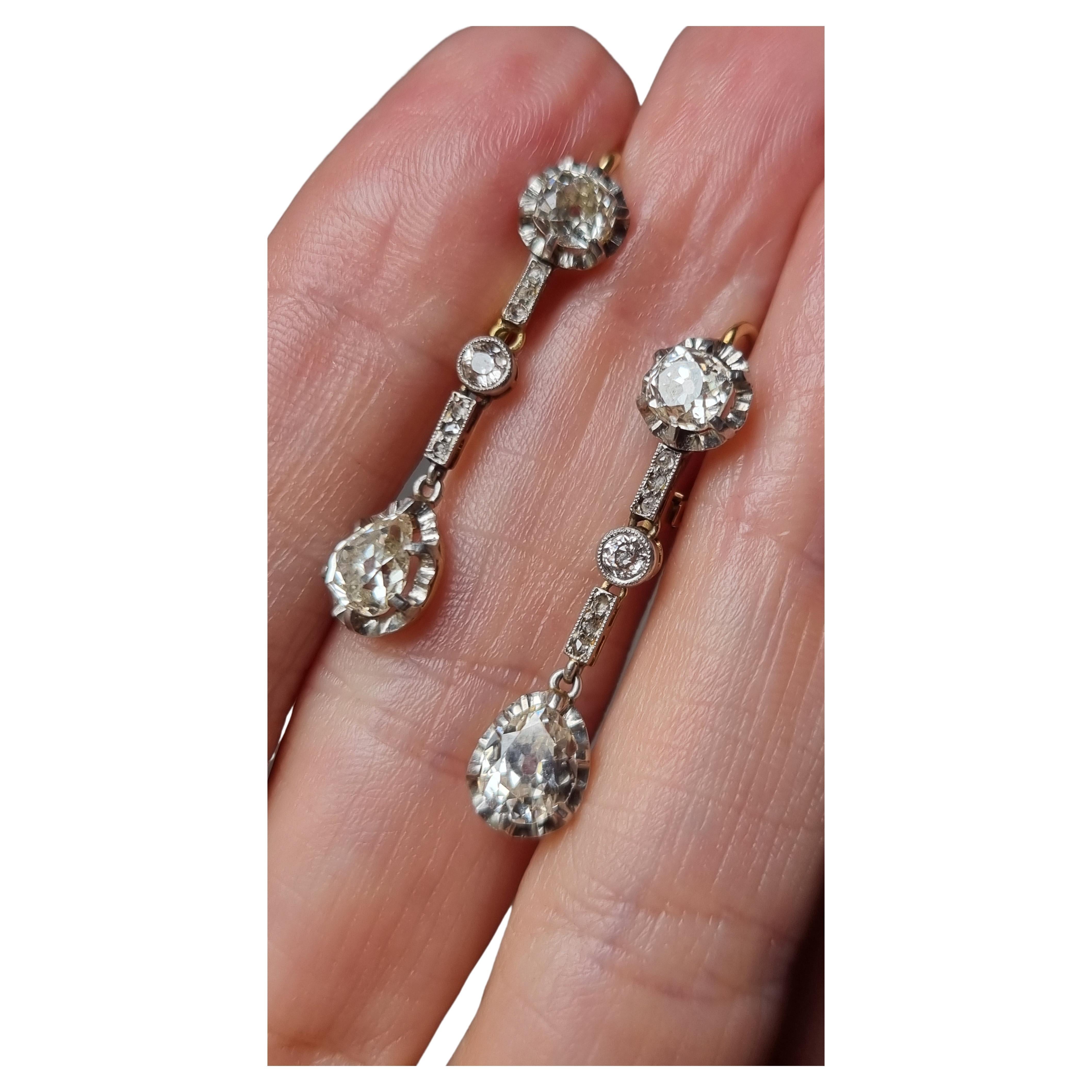 Antique Belle Époque / Edwardian  Diamond Drop Earrings 6