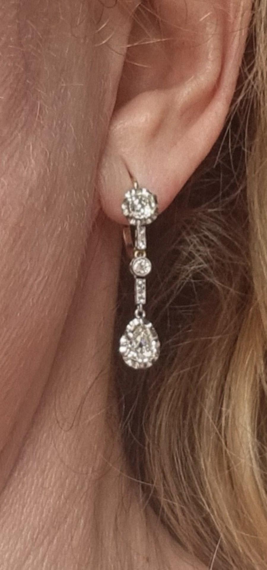 Antique Belle Époque / Edwardian  Diamond Drop Earrings 7