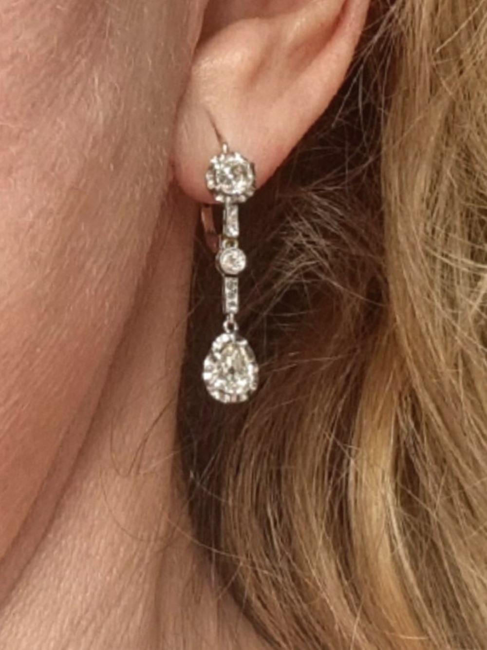 Antique Belle Époque / Edwardian  Diamond Drop Earrings 8