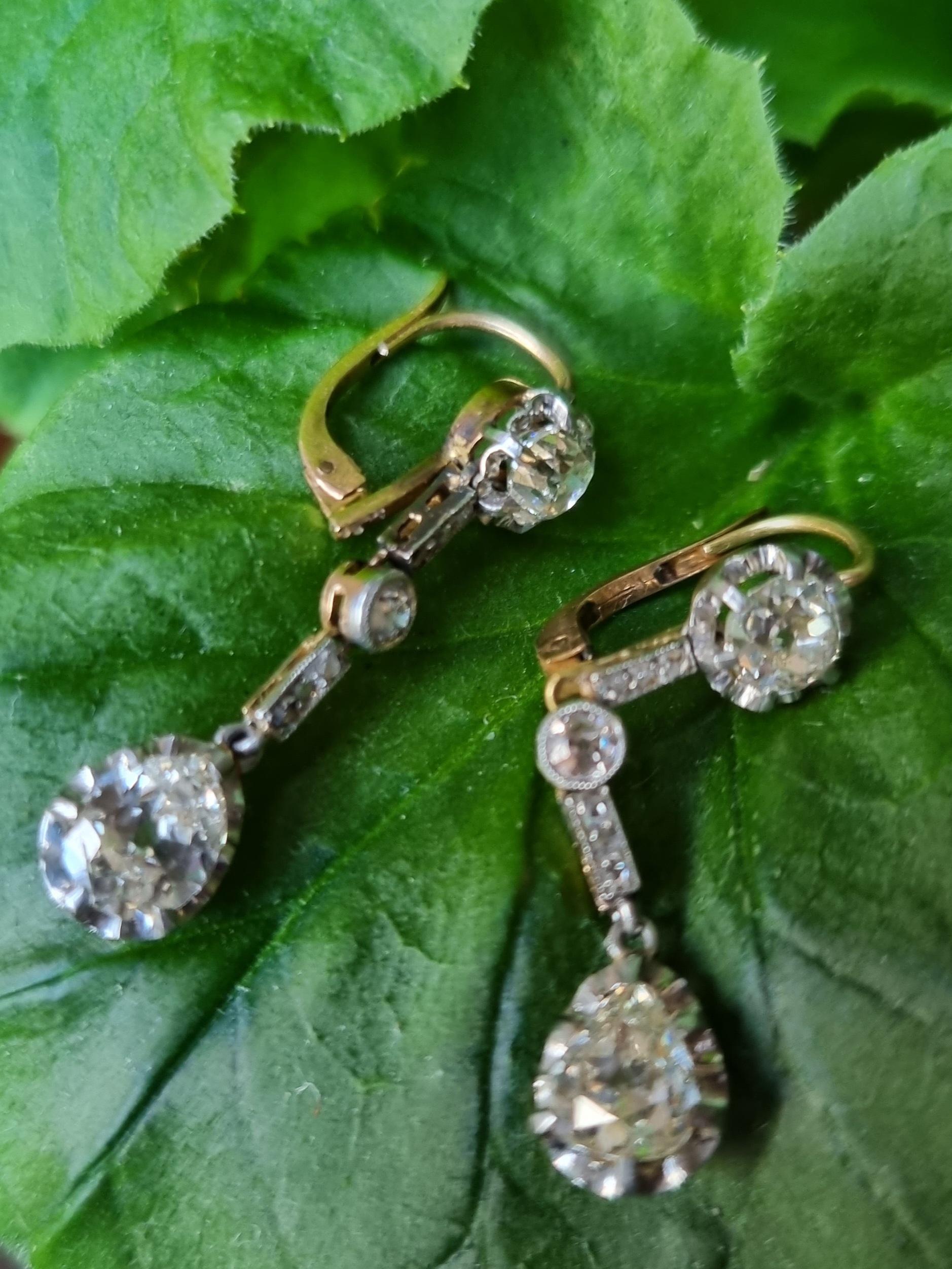 Pear Cut Antique Belle Époque / Edwardian  Diamond Drop Earrings
