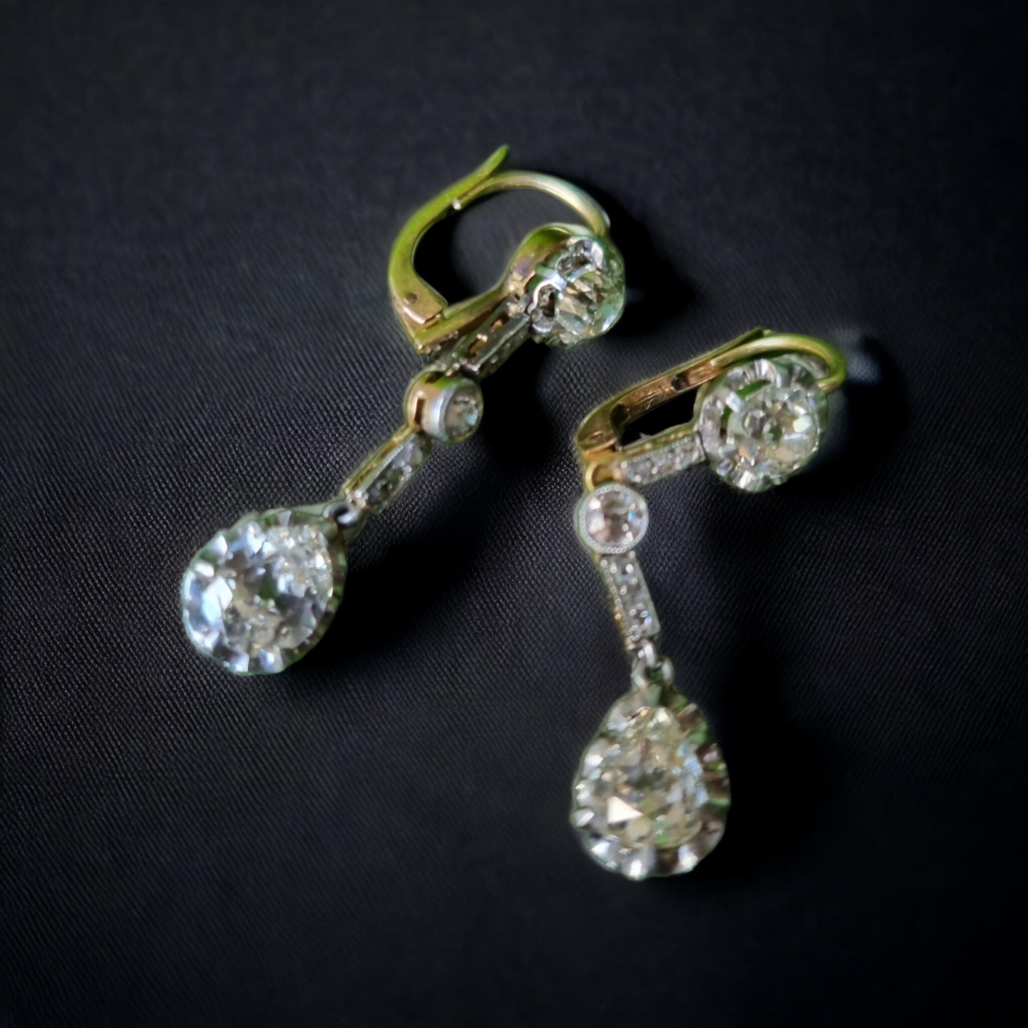 Women's Antique Belle Époque / Edwardian  Diamond Drop Earrings