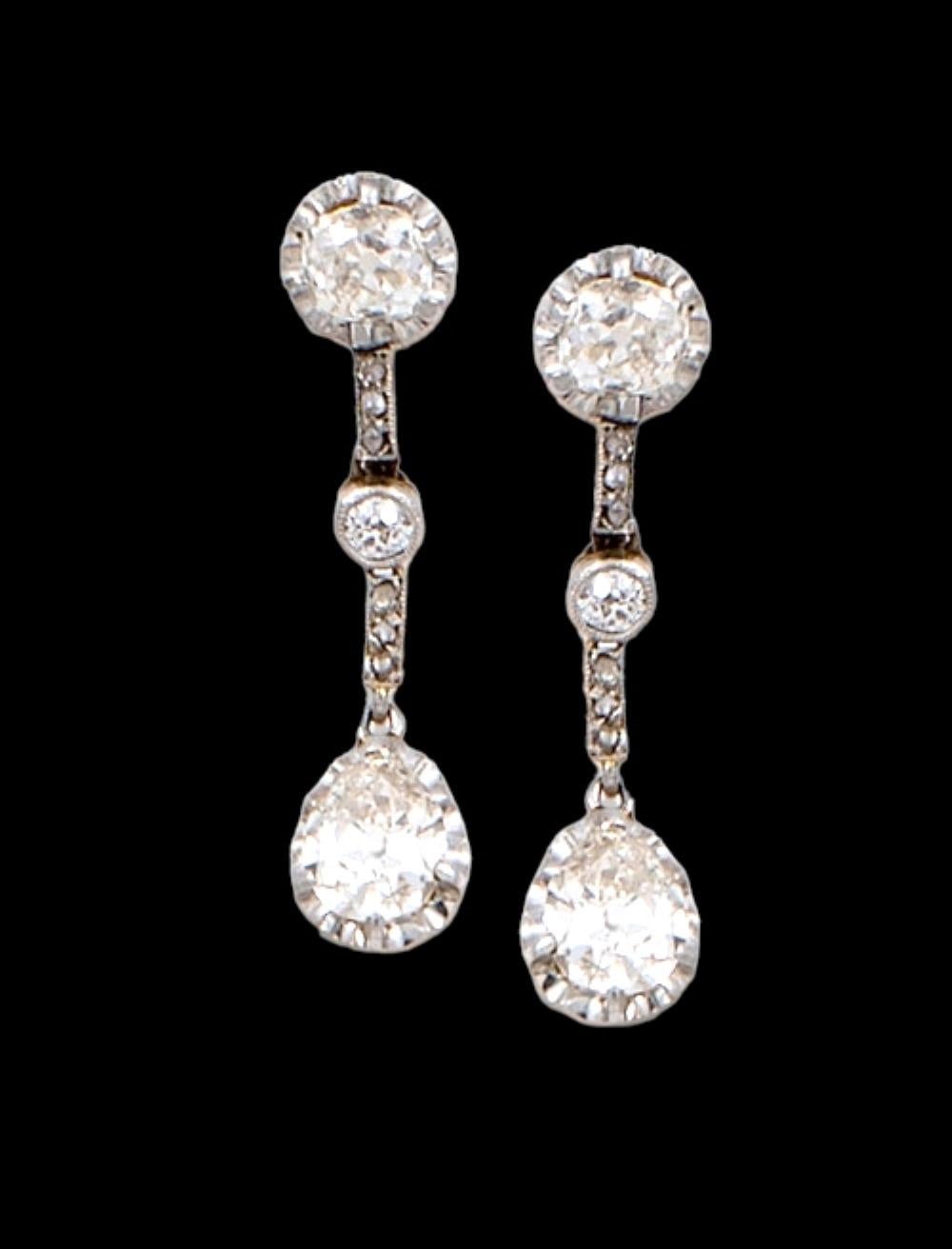 Antique Belle Époque / Edwardian  Diamond Drop Earrings 3