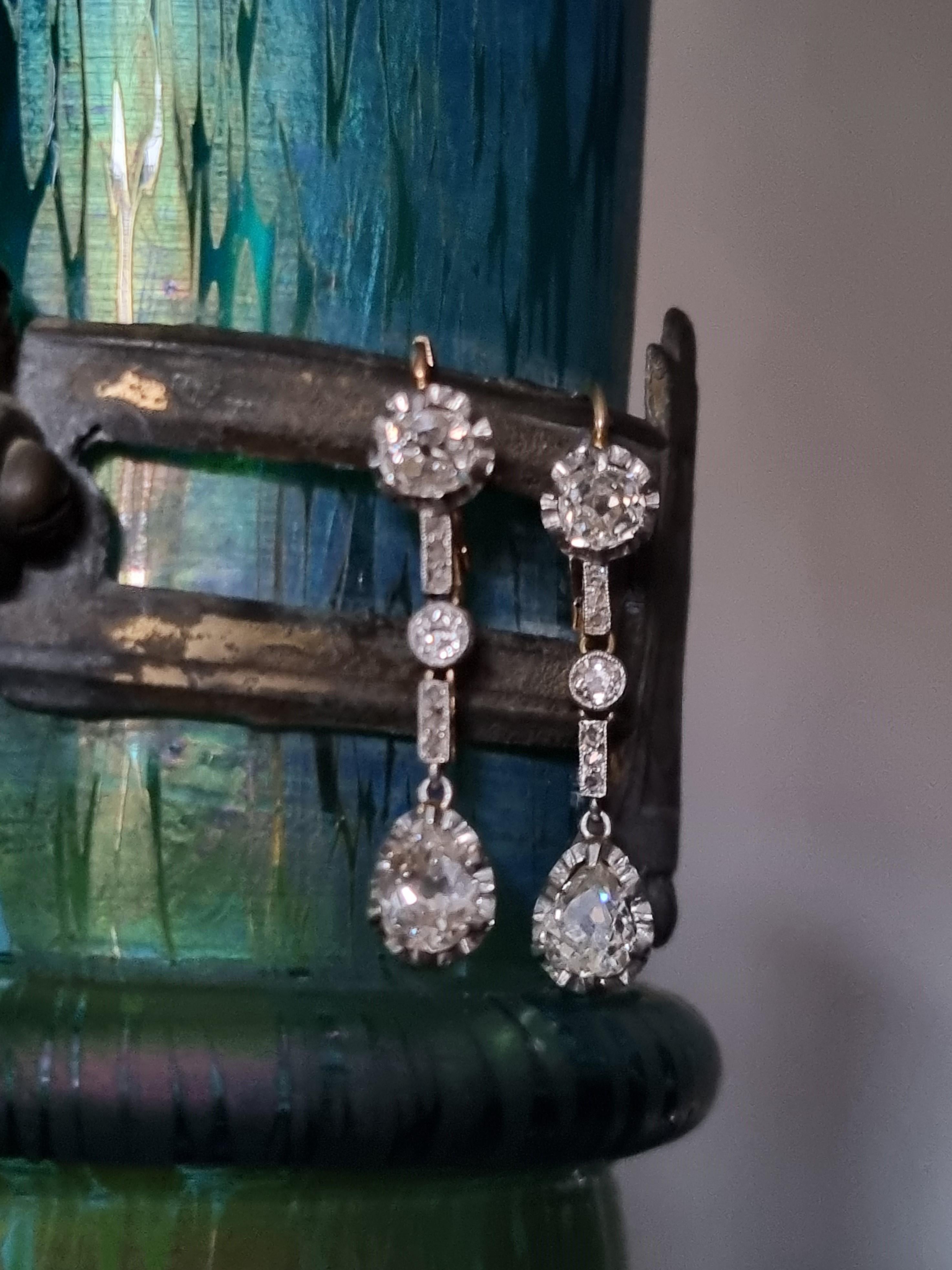 Antique Belle Époque / Edwardian  Diamond Drop Earrings 4