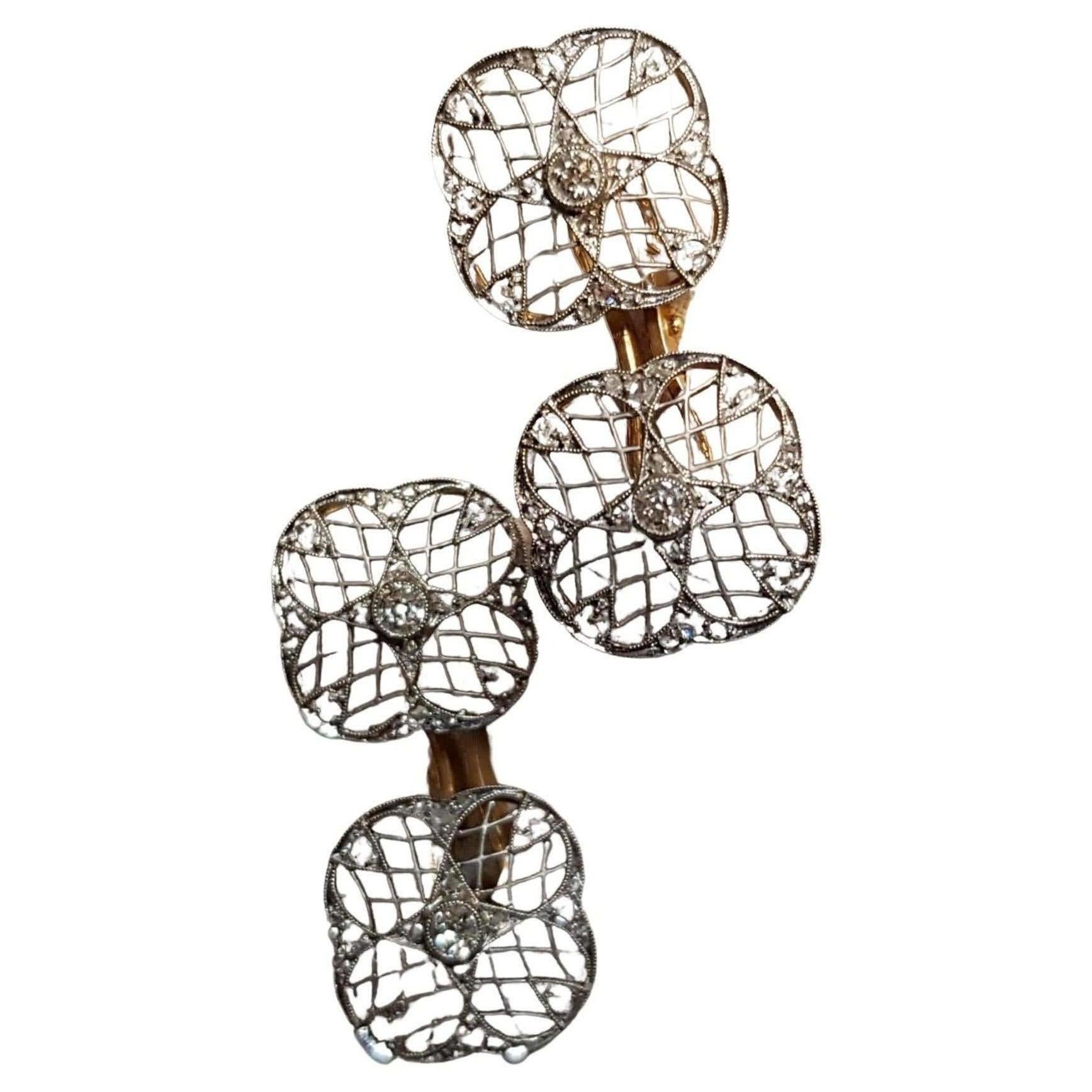 Paire de boutons de manchette anciens Belle Époque/Édouardienne à double diamant en platine et or en vente