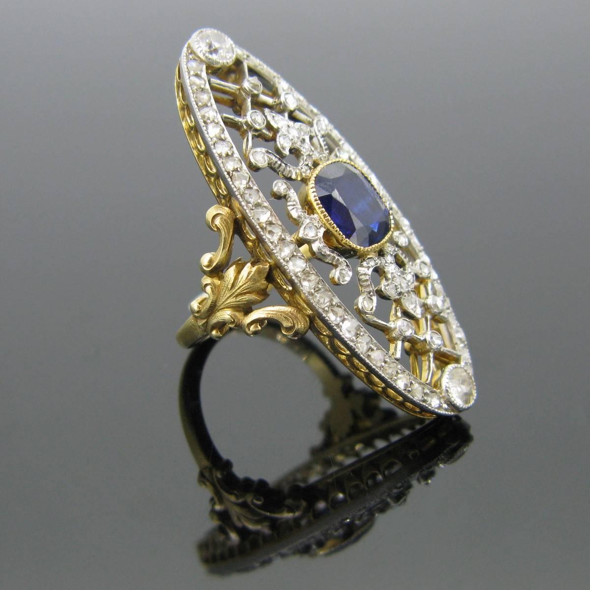 Antique Belle Epoque Edwardian Sapphire and Rose cut Diamonds Lacy Ring 5