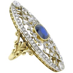 Antique Belle Epoque Edwardian Sapphire and Rose cut Diamonds Lacy Ring