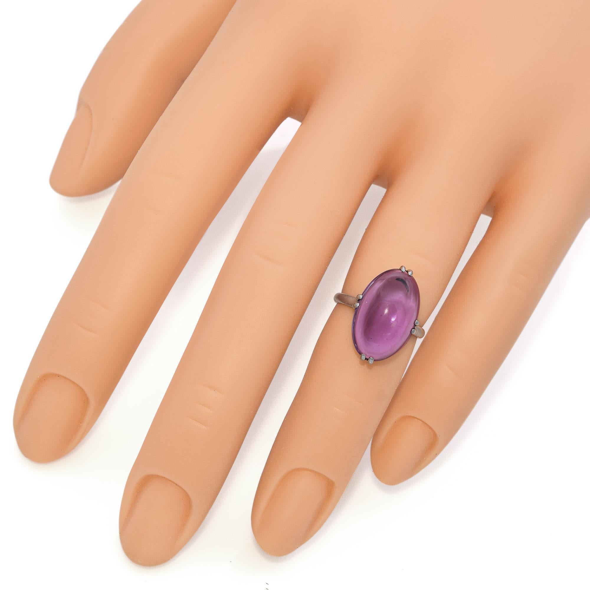 Belle Époque Antique Belle Epoque Filigree Platinum Amethyst Cabochon Ring