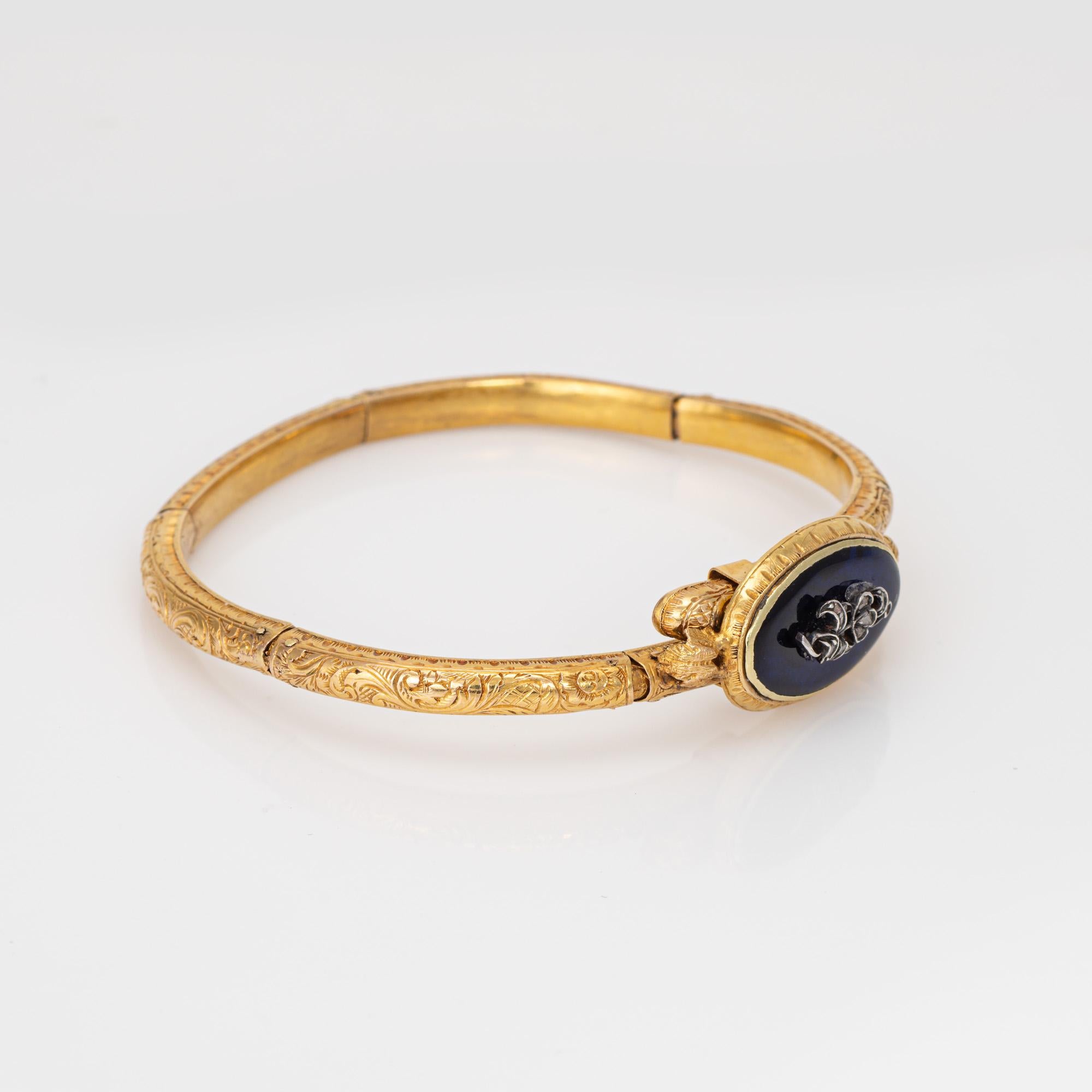 Round Cut Antique Belle Epoque French Diamond Bracelet 18k Yellow Gold Floral Jewelry For Sale