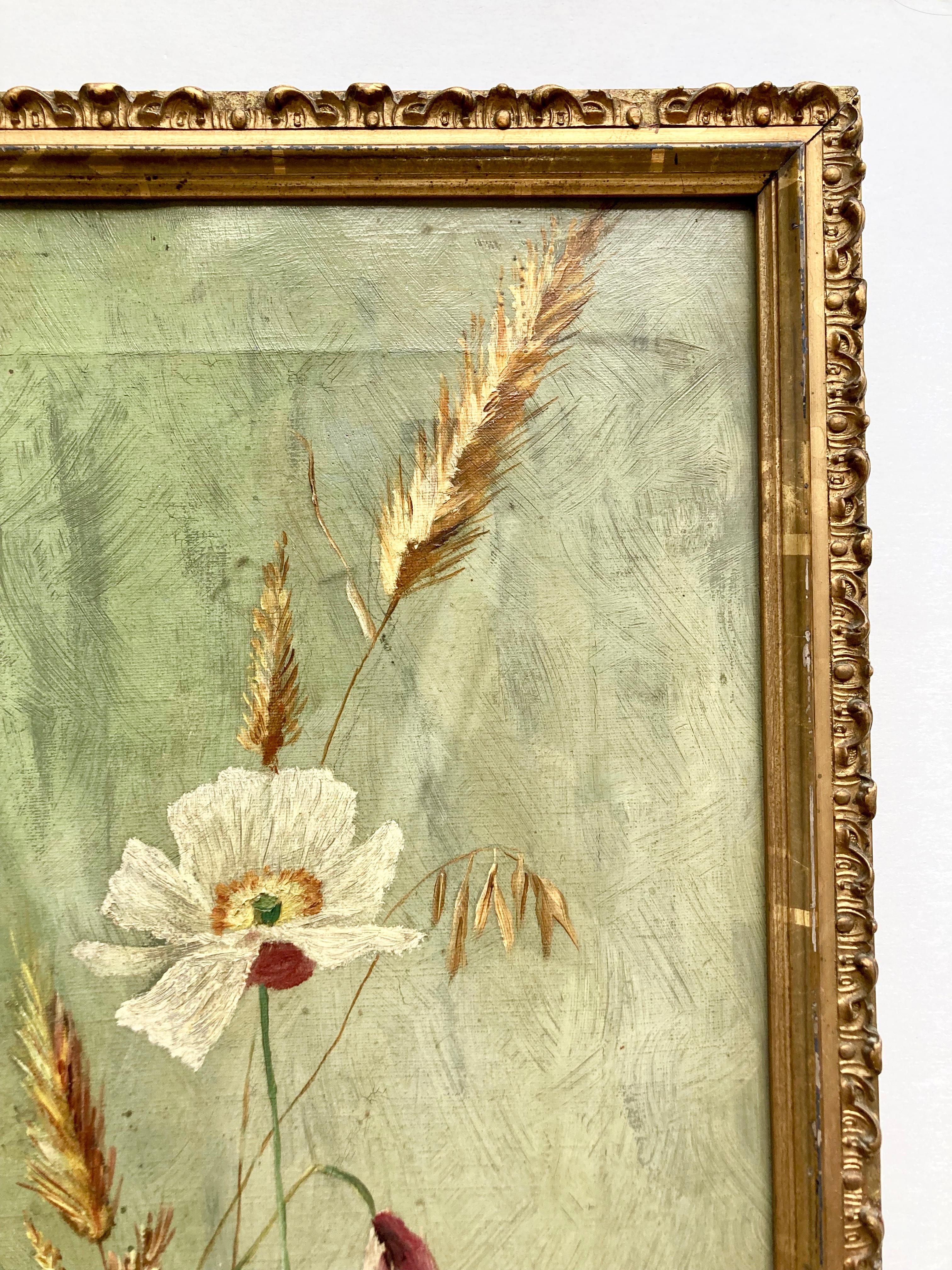 Antique Belle-Epoque French Floral Still-Life Oil Painting on Stretched Canvas  For Sale 7