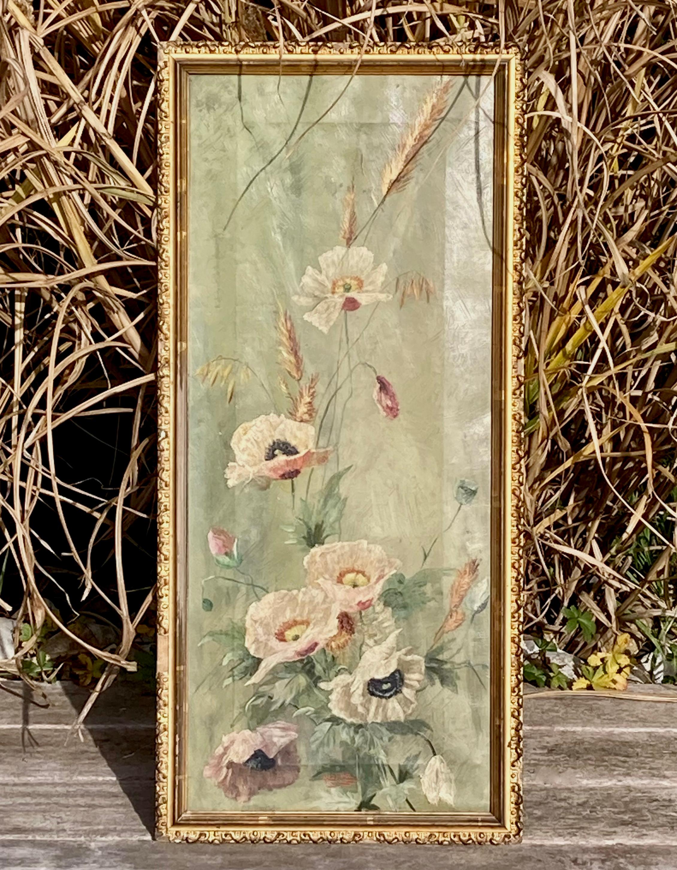 Belle Époque Antique Belle-Epoque French Floral Still-Life Oil Painting on Stretched Canvas  For Sale