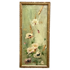 Antique Belle-Epoque French Floral Still-Life Oil Painting on Stretched Canvas 