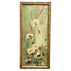 Antique Belle-Epoque French Floral Still-Life Oil Painting on Stretched Canvas