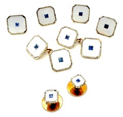 Antike Belle Époque Gentlemen Smoking Kleid Set 18K Gold Saphire