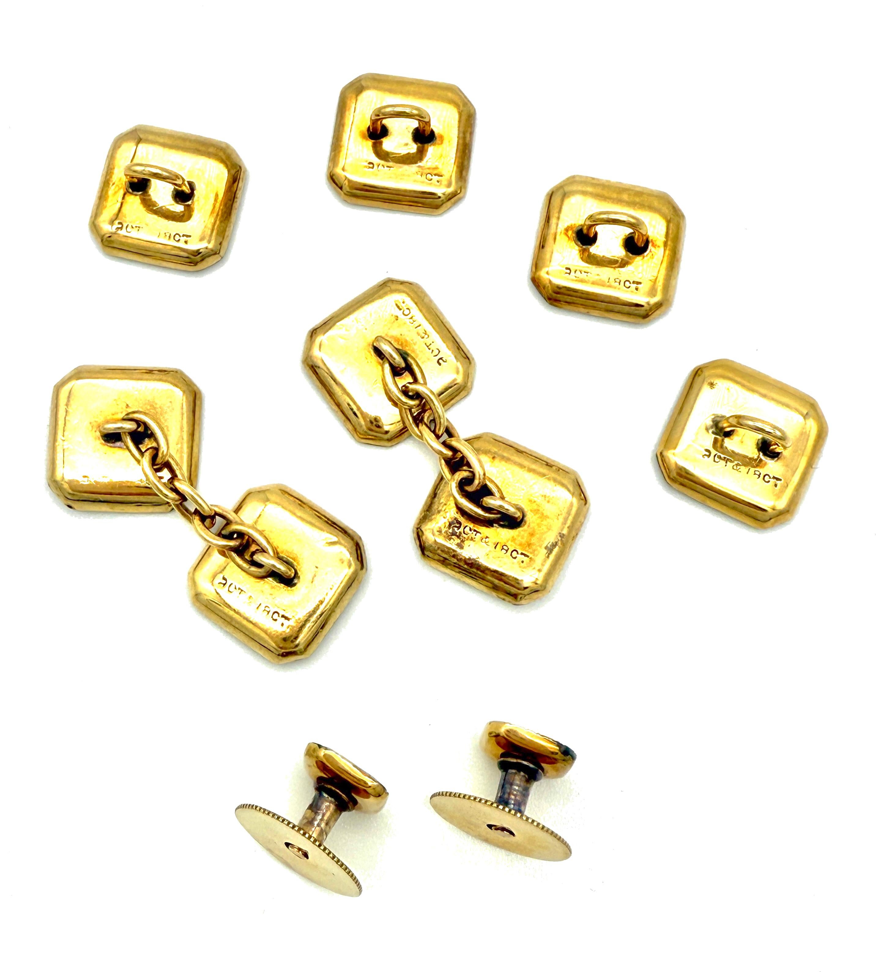 Taille carrée Antique Belle Époque Gentlemen Tuxedo Dress Set 18K Gold Sapphires en vente