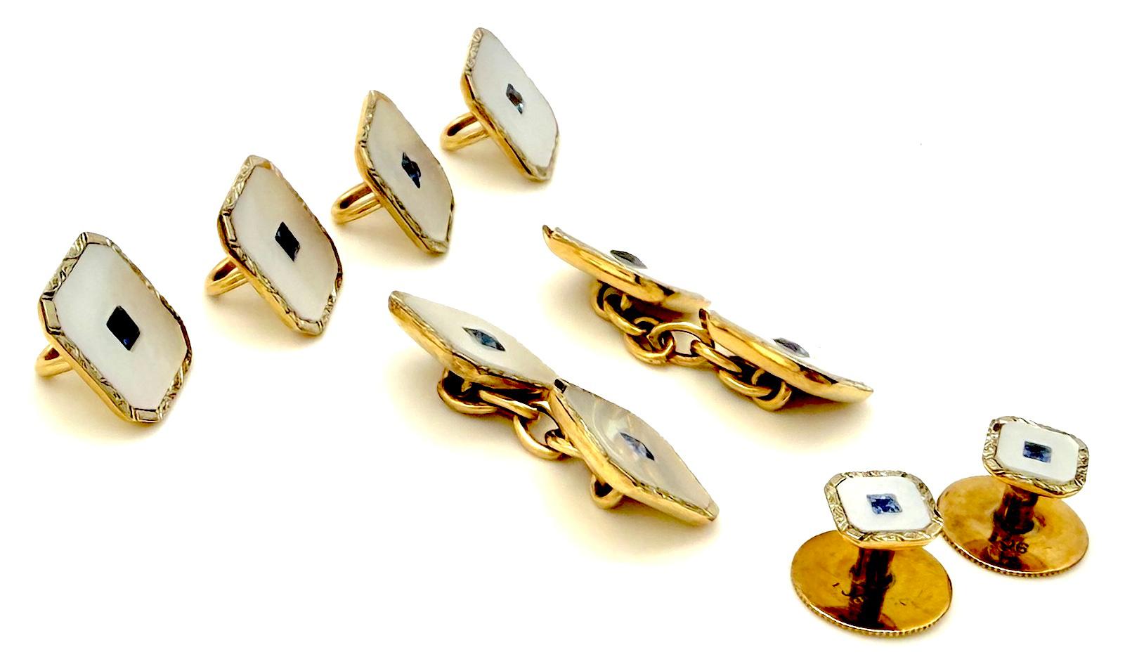 Antique Belle Époque Gentlemen Tuxedo Dress Set 18K Gold Sapphires Bon état - En vente à Munich, Bavaria