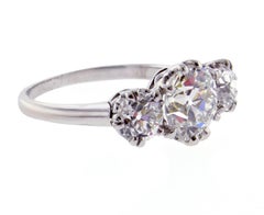 Antique Belle Époque GIA, Three-Stone Old European Cut Diamond Ring