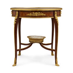 Guéridon ancien Belle Époque en parqueterie monté sur bronze doré