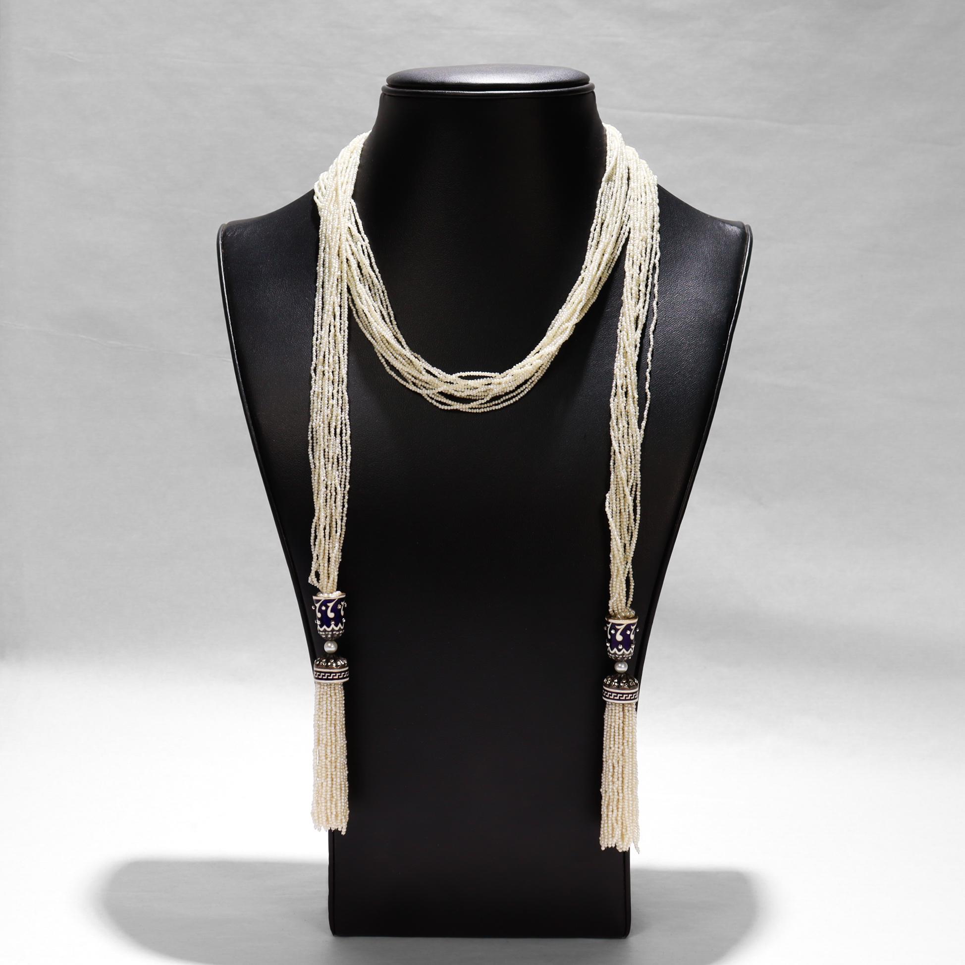 Antike Belle Époque Gold, Diamant, Emaille und Saatperlen Sautoir Halskette 5