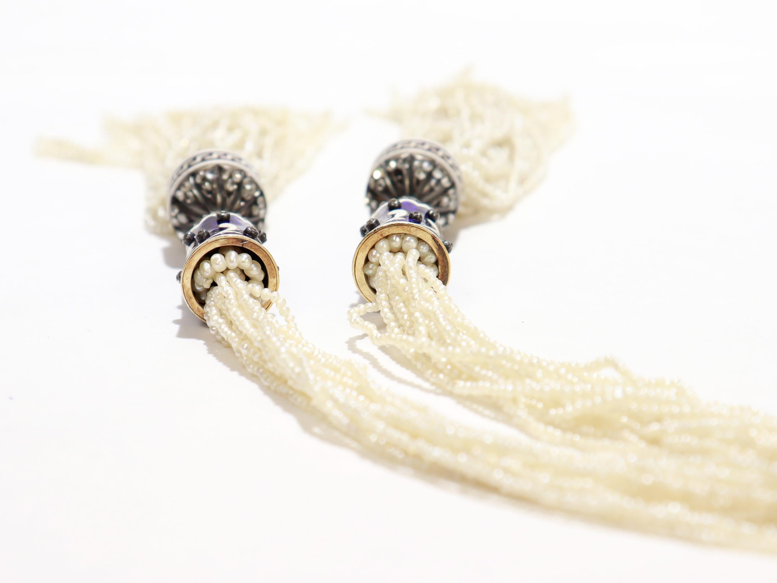 Antike Belle Époque Gold, Diamant, Emaille und Saatperlen Sautoir Halskette 13