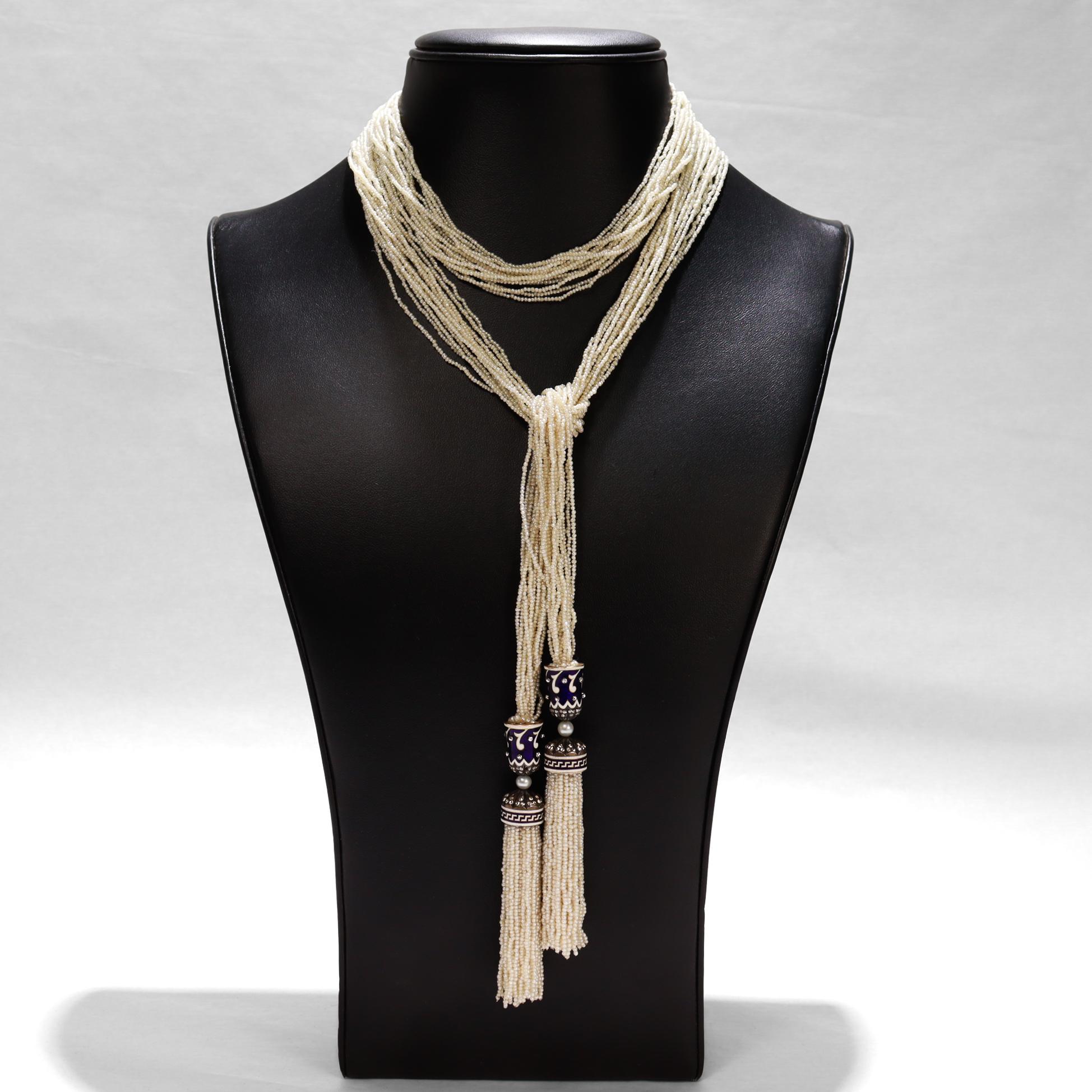 Antike Belle Époque Gold, Diamant, Emaille und Saatperlen Sautoir Halskette 2