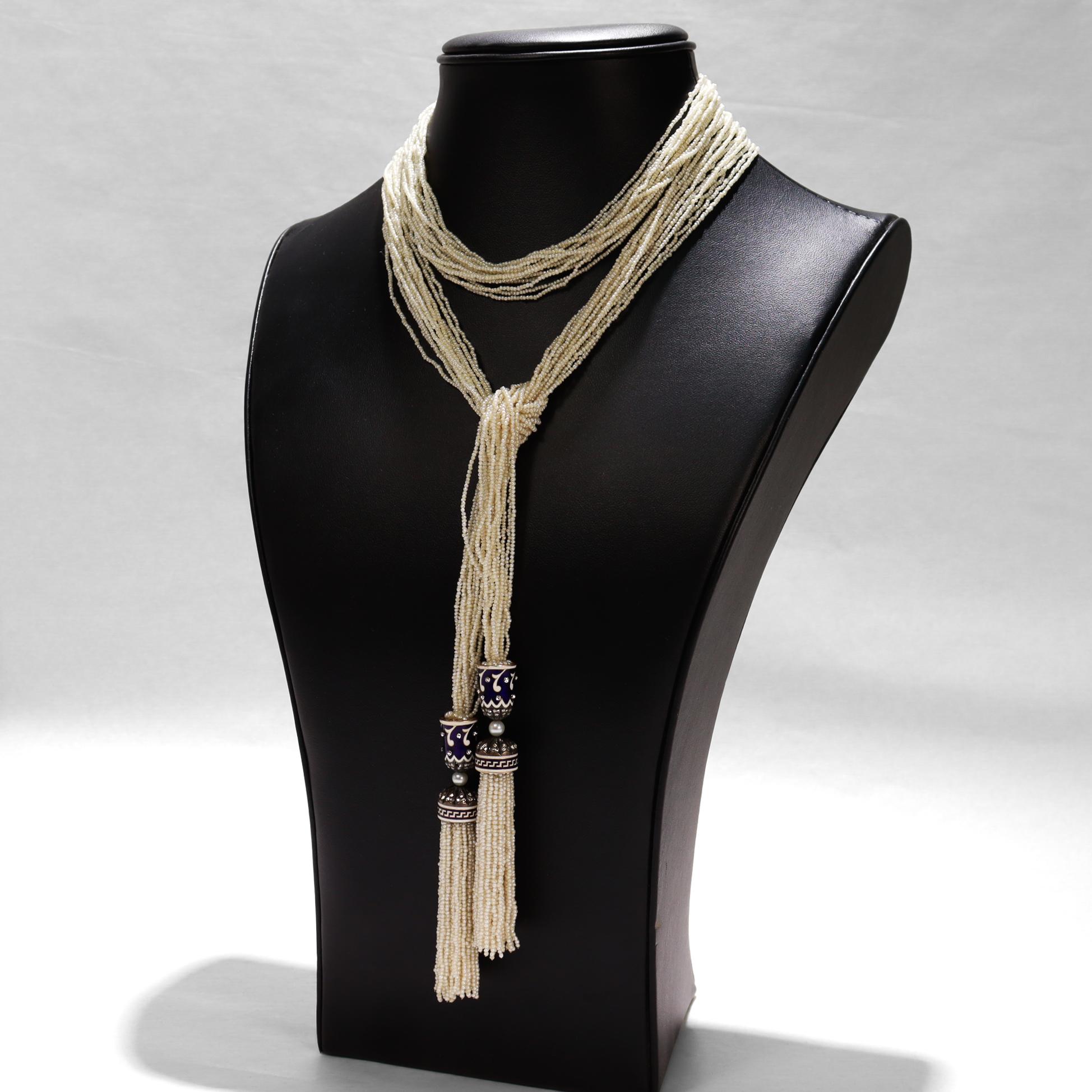 Antike Belle Époque Gold, Diamant, Emaille und Saatperlen Sautoir Halskette 3
