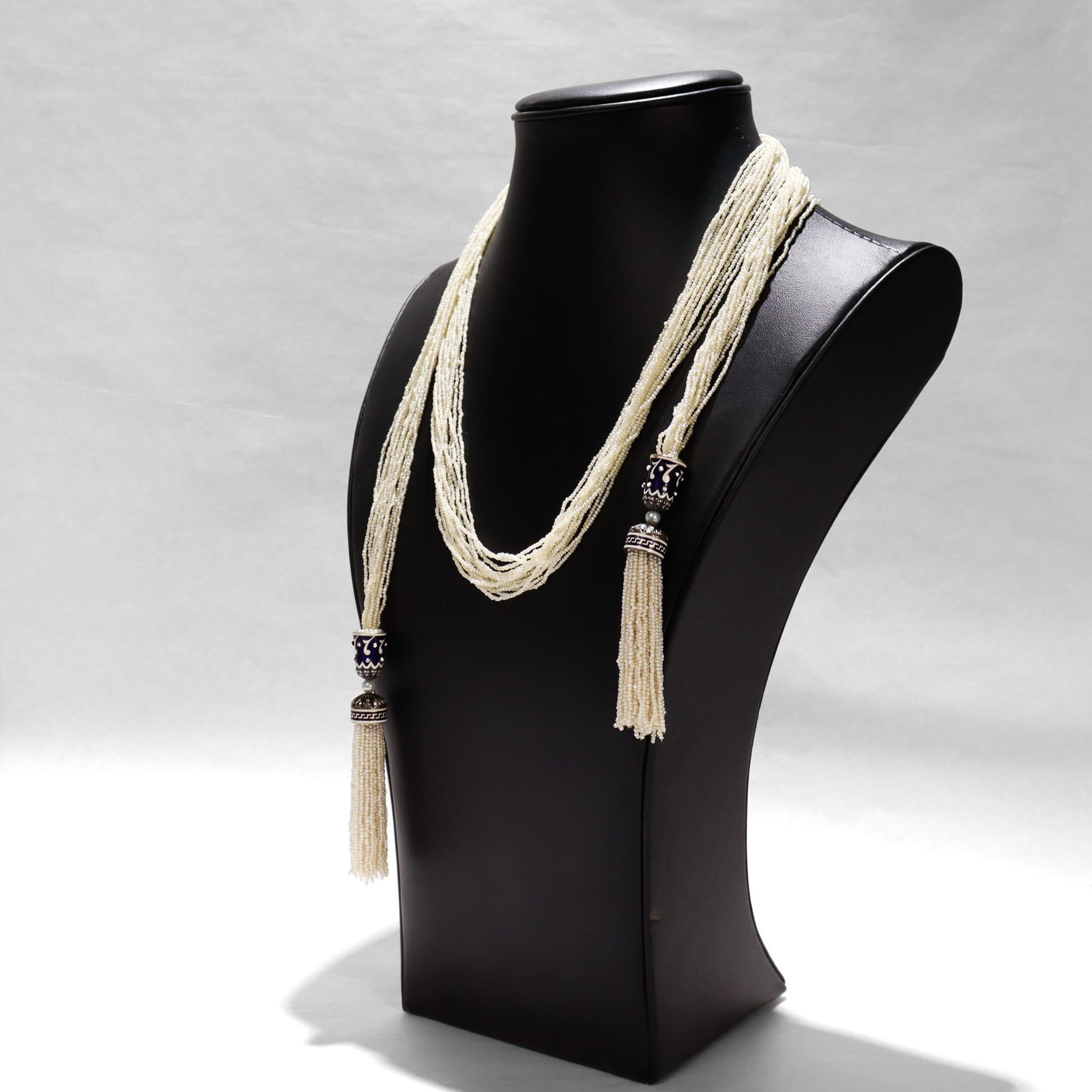 Antike Belle Époque Gold, Diamant, Emaille und Saatperlen Sautoir Halskette 4