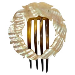 Antique Belle Époque Hair Comb Hair Ornament Carved Mother of Pearl Celluloid