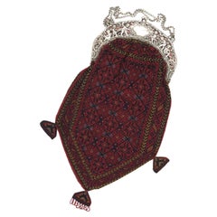 Antique Belle Époque Borsa a mano perline di vetro d'argento Cupidi Kelim Ornamenti