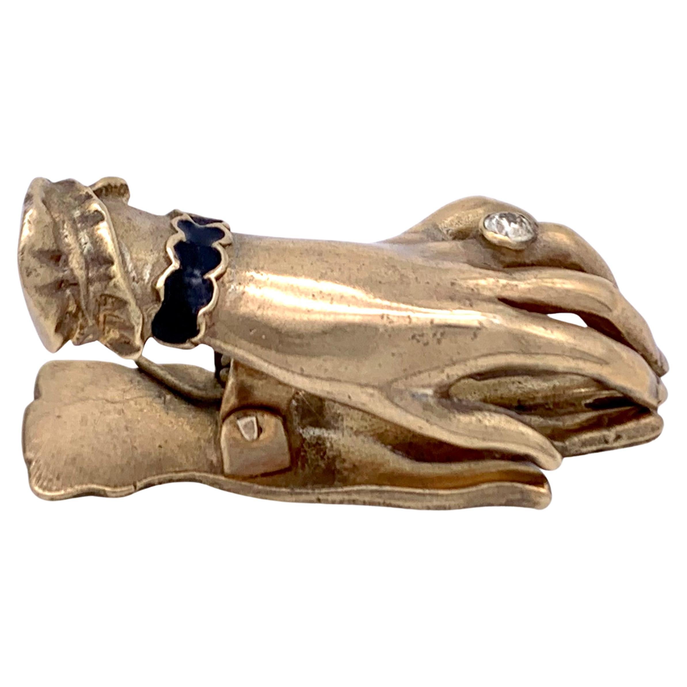 Antique Belle poque Hand with Diamond Ring Paperclip Accessoire de bureau en argent en vente