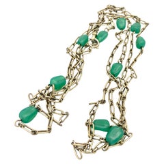 Antique Belle Époque Long Guard Chain Silver Muff Chain  Chrysoprase Beads