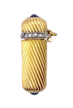 Antique Belle Époque Miniature Perfume Bottle Pendant 14 Kt Gold Saphire Diamond