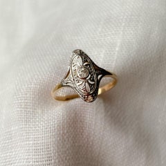 Antique Belle Epoque Natural Diamond Lozenge Ring 18k Platinum