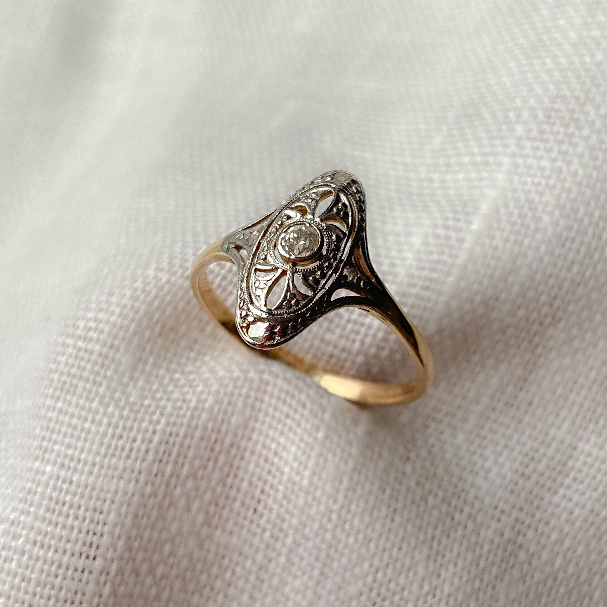 Women's Antique Belle Epoque Natural Diamond Lozenge Ring 18k Platinum 