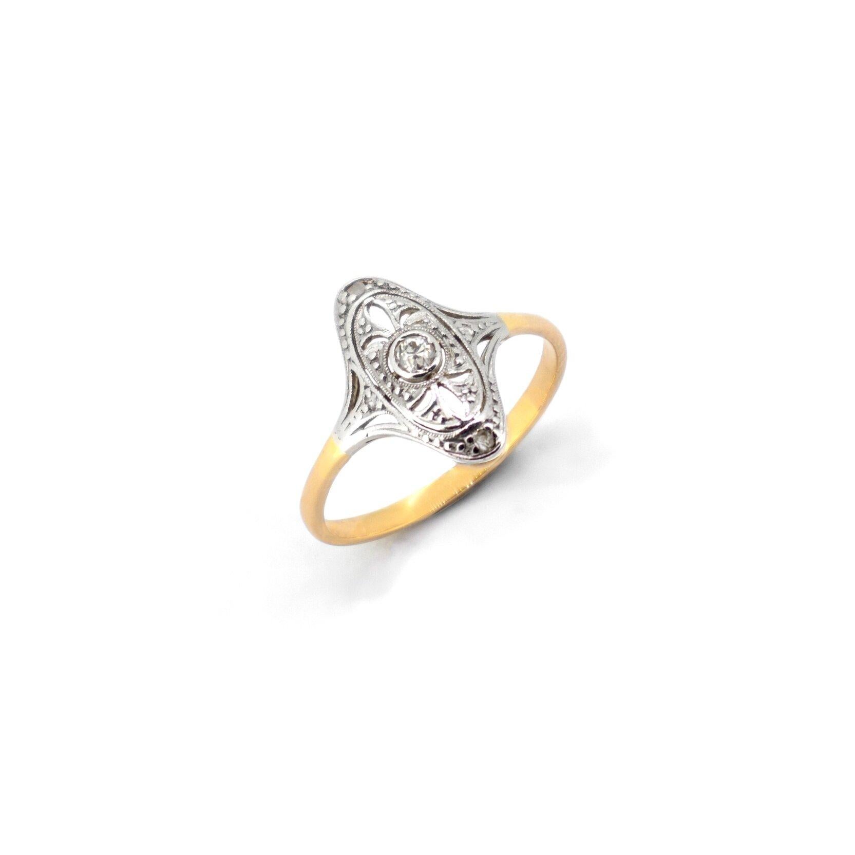 Antique Belle Epoque Natural Diamond Lozenge Ring 18k Platinum  2