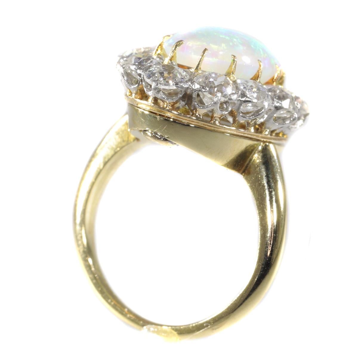 Antique Belle Époque Opal and Diamonds Ring Can Be Changed into a Pendant For Sale 7